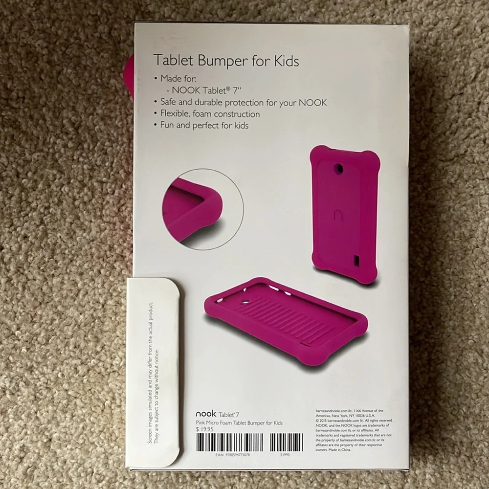 NIB Pink NOOK Tablet Micro Foam Bumper For Kids Made for NOOK 7